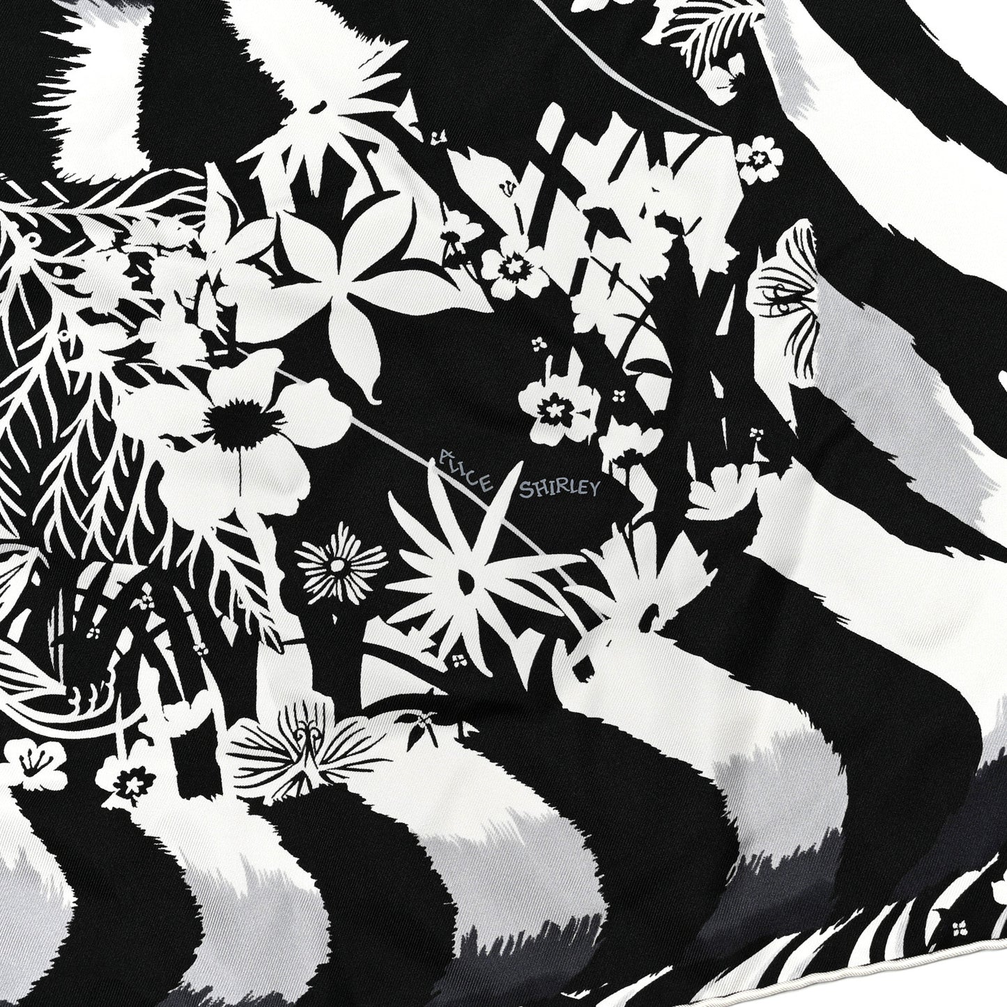 Silk Tyger Tyger Scarf 90 Noir Blanc Gris