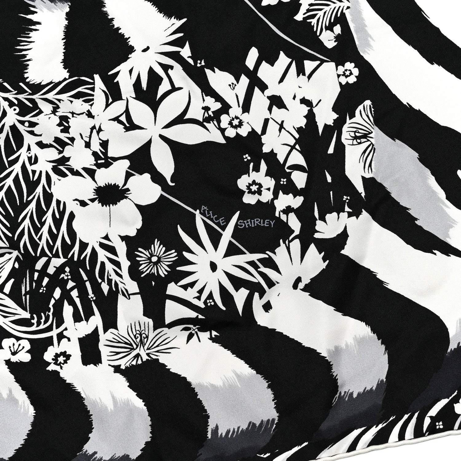 Hermes Silk Tyger Tyger Scarf 90 Noir Blanc Gris 5 of 6