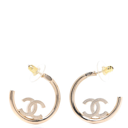Chanel Metal Textured CC Hoop Earrings Gold 1 of 5