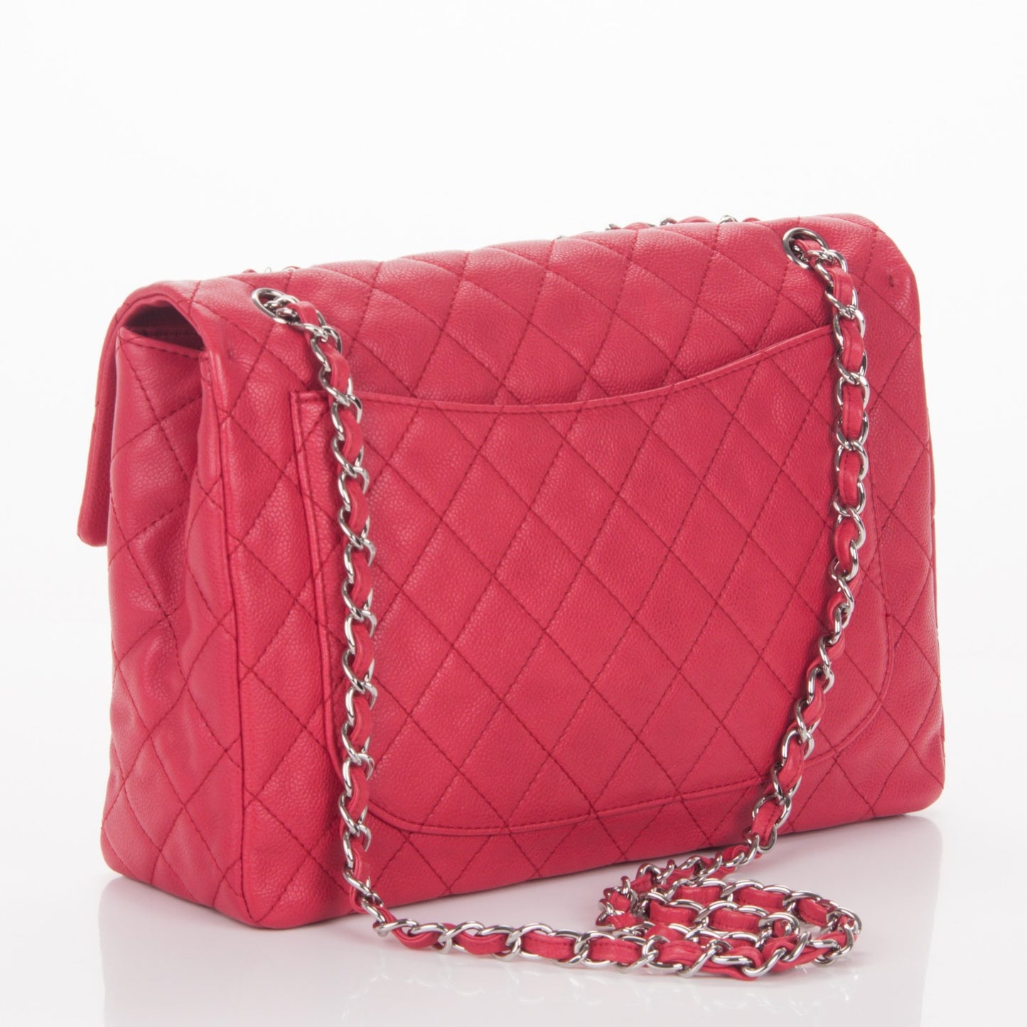 Washed Caviar Quilted Maxi Single Flap Fuchsia