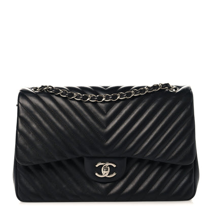Chanel Lambskin Chevron Quilted Jumbo Double Flap Black 1 of 10