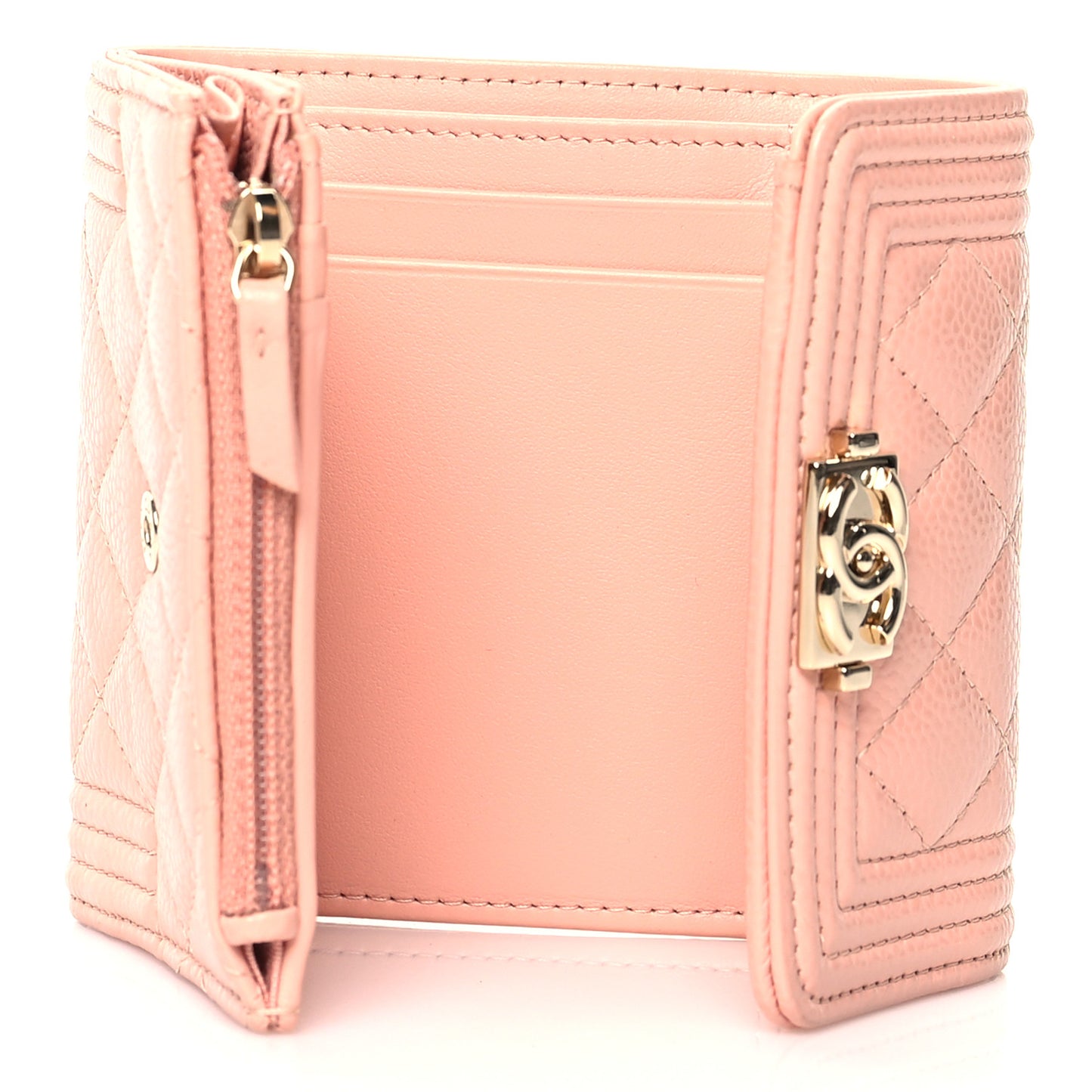 Caviar Quilted Boy Compact Wallet Pink