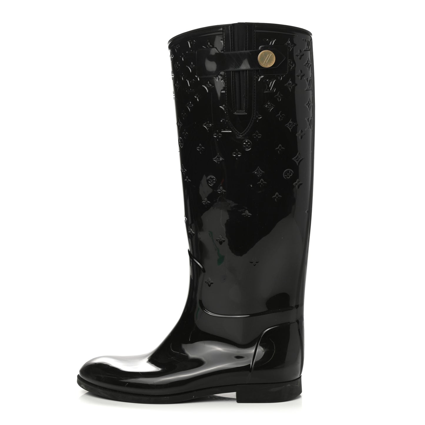 Rubber Embossed Monogram Drops High Rain Boots 41 Black
