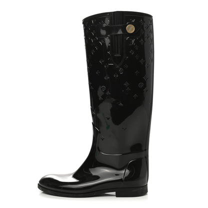 Louis Vuitton Rubber Embossed Monogram Drops High Rain Boots 41 Black 5 of 8