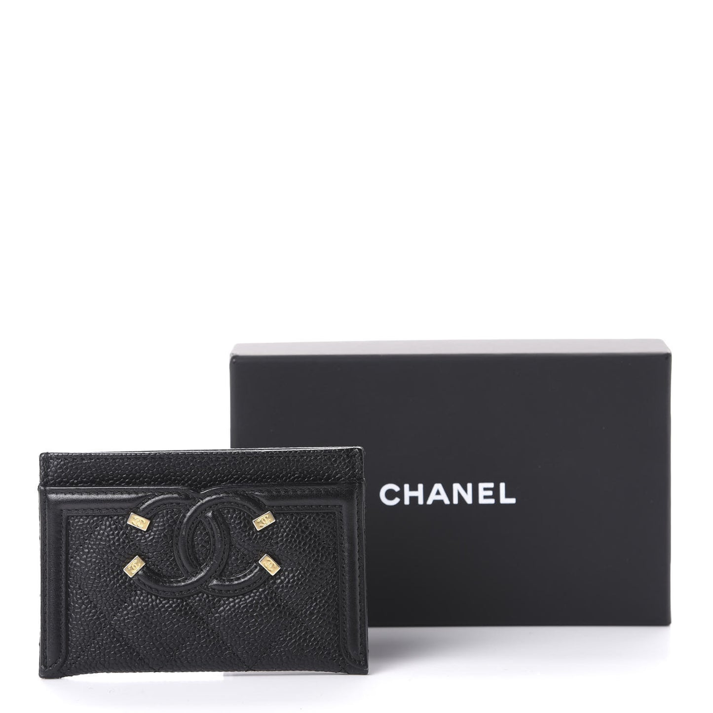 Caviar Quilted Filigree Card Holder Black