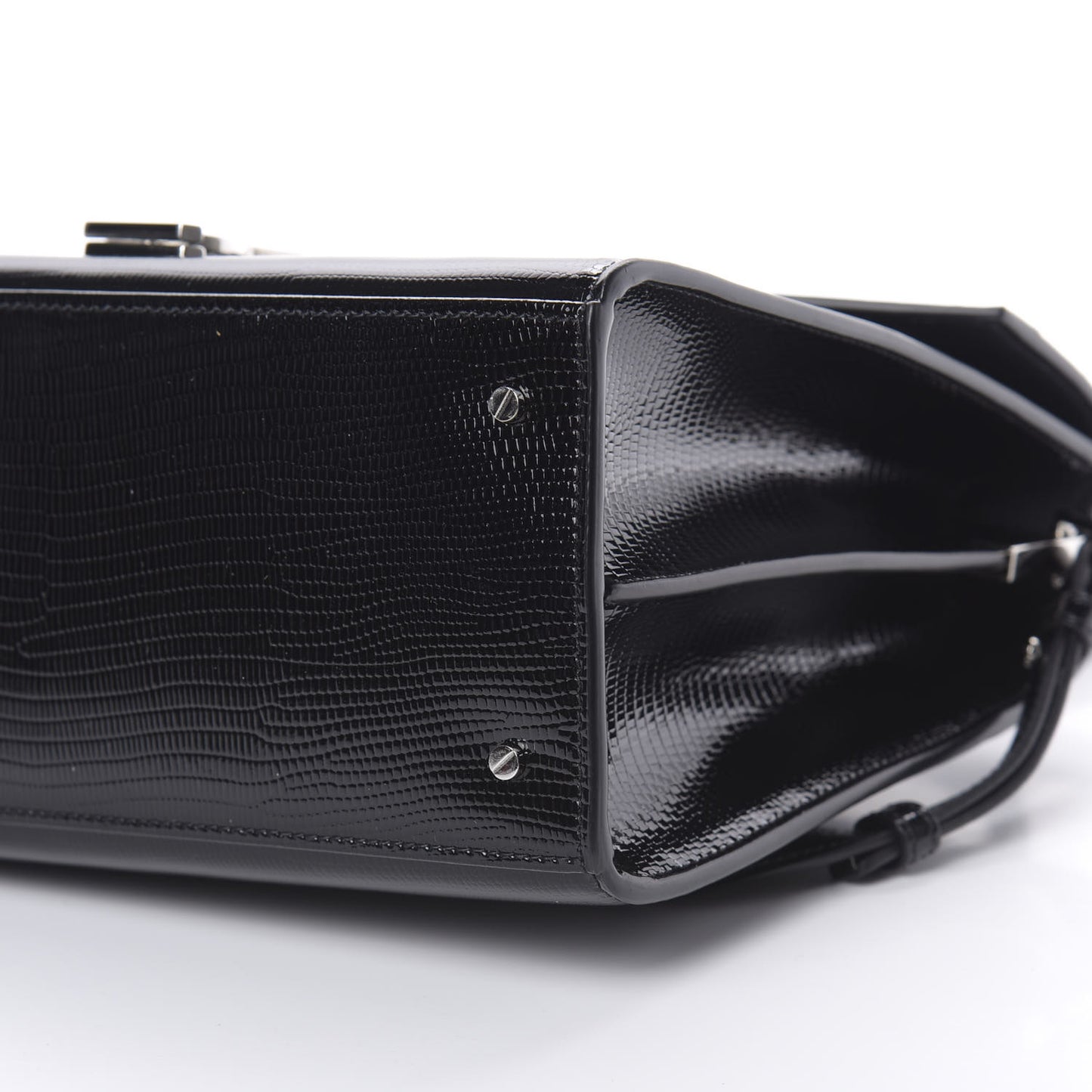 Calfskin Lizard Embossed Medium Classic Monogram Cassandra Top Handle Black Rouge Legion