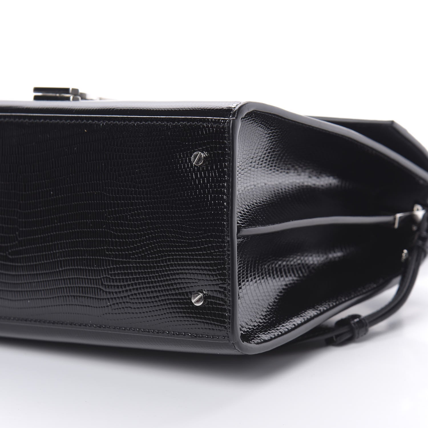 Saint Laurent Calfskin Lizard Embossed Medium Classic Monogram Cassandra Top Handle Black Rouge Legion 19 of 22