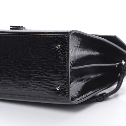 Saint Laurent Calfskin Lizard Embossed Medium Classic Monogram Cassandra Top Handle Black Rouge Legion 19 of 22