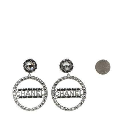 Chanel Crystal Lambskin Chain CC Hoop Clip On Earrings Black Silver 2 of 4