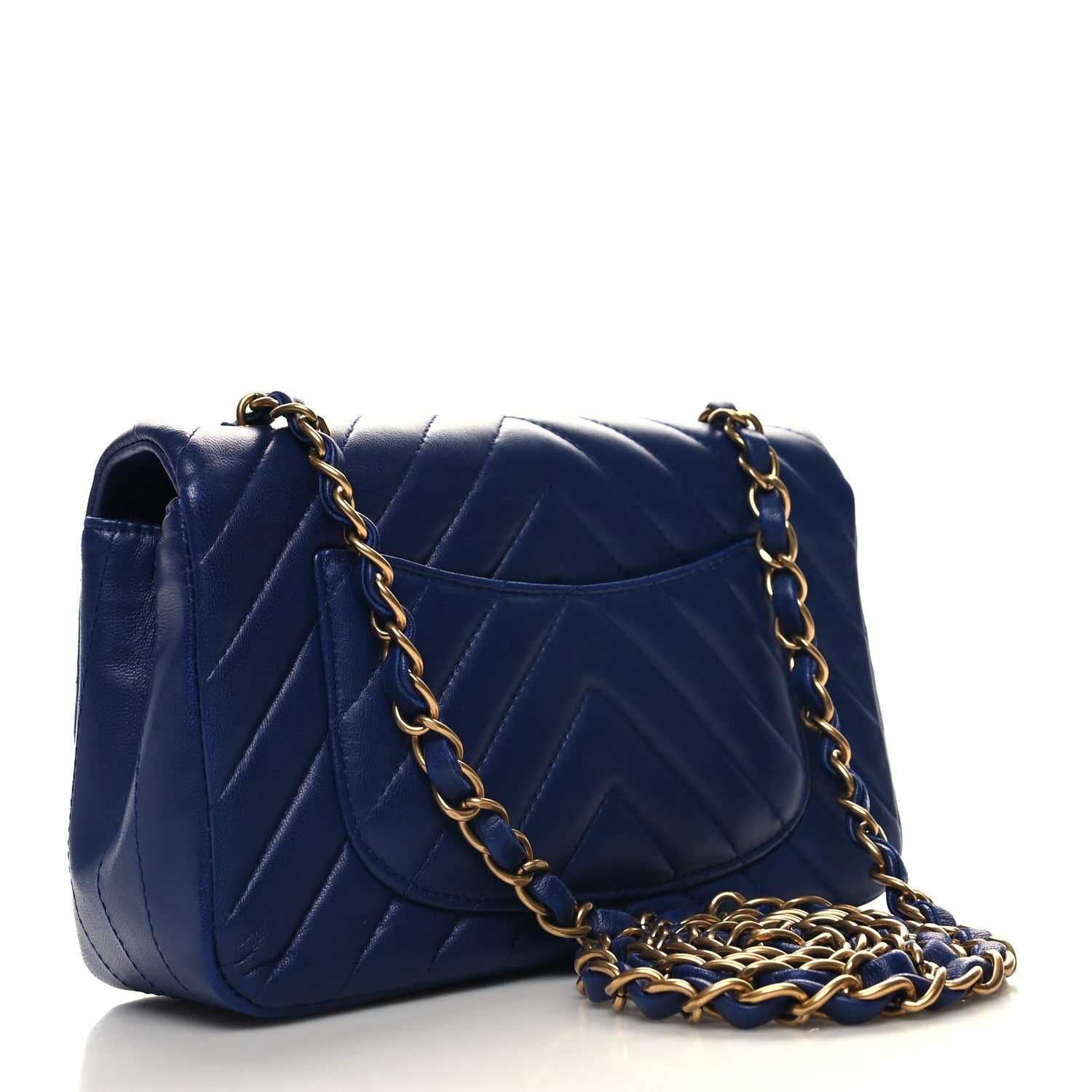 Chanel Lambskin Chevron Quilted Mini Rectangular Flap Blue 3 of 11