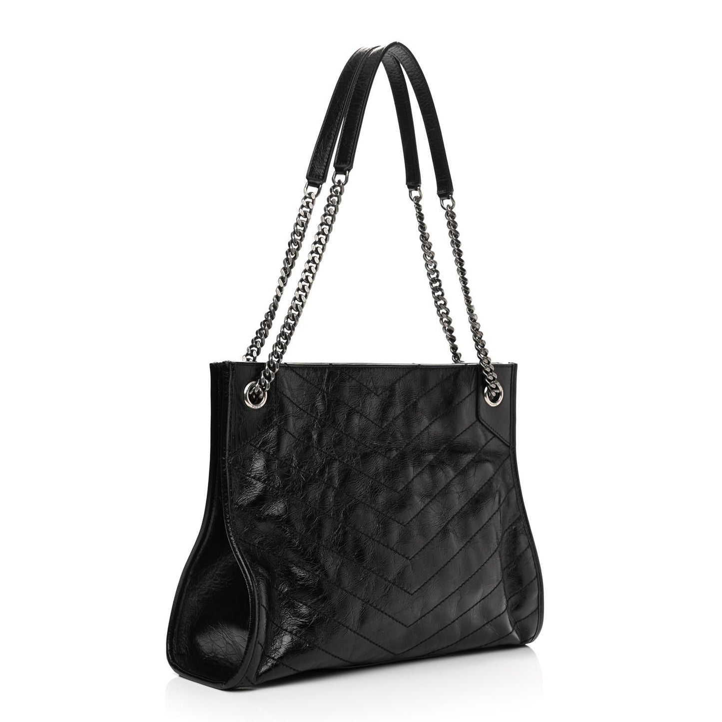 Crinkled Calfskin Matelasse Monogram Medium Niki Shopper Tote Black