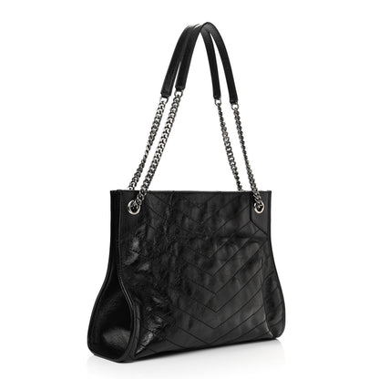 Saint Laurent Crinkled Calfskin Matelasse Monogram Medium Niki Shopper Tote Black 3 of 10
