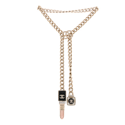 Chanel Metal Strass Pearl Lipstick Necklace Pink Gold 3 of 6