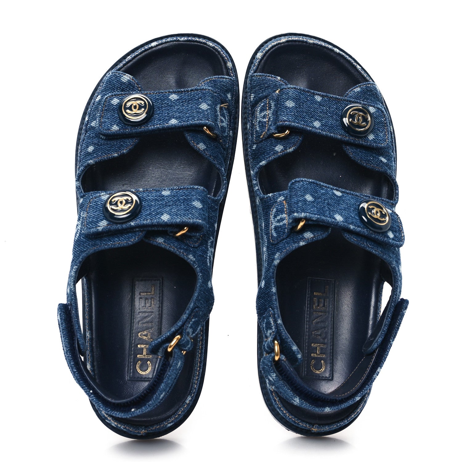 Chanel Printed Denim CC Dad Sandals 38 Dark Blue 2 of 10
