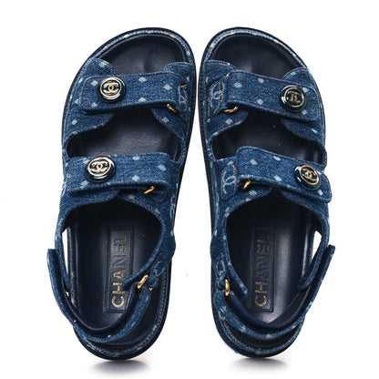 Chanel Printed Denim CC Dad Sandals 38 Dark Blue 2 of 10
