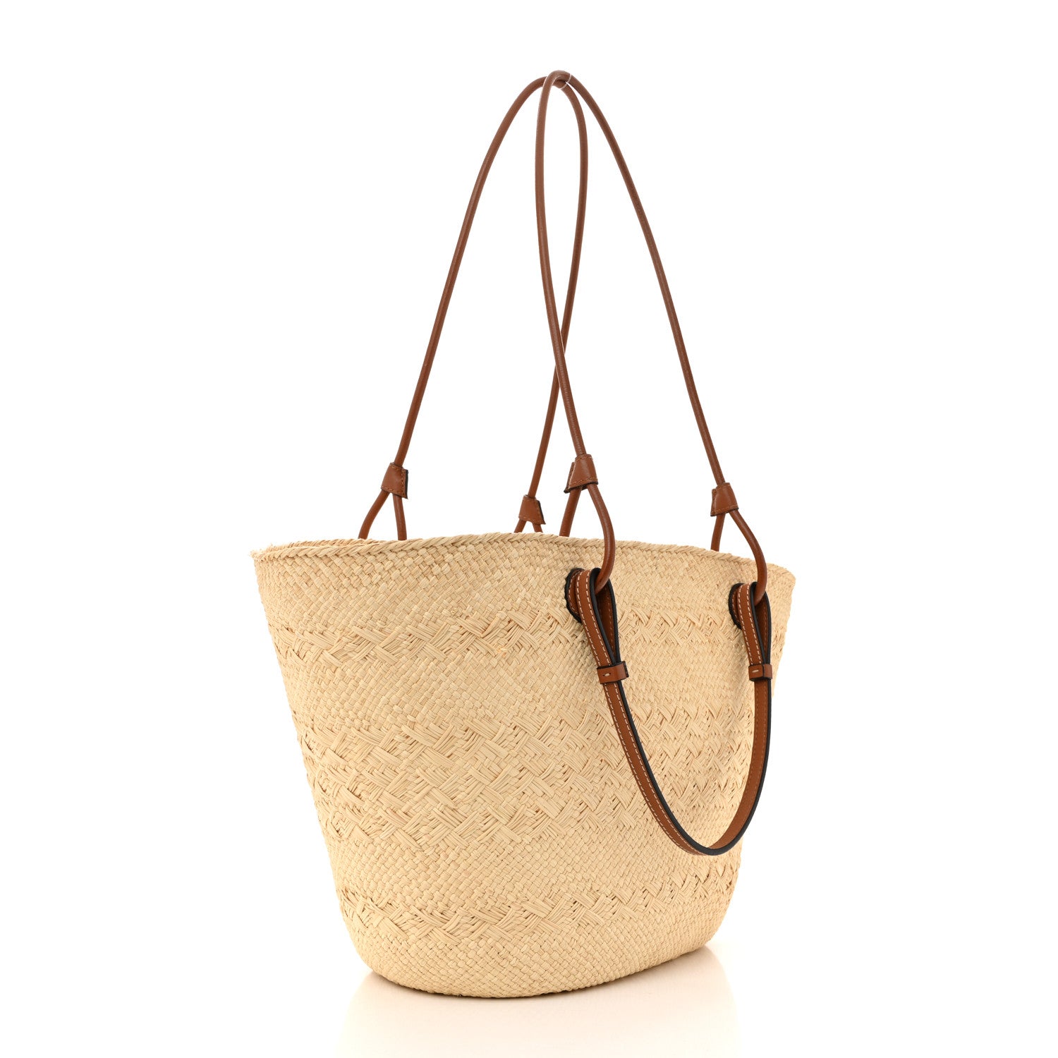 Loewe Calfskin Raffia Paulas Ibiza Medium Anagram Basket Tote Bag Natural Tan 3 of 10