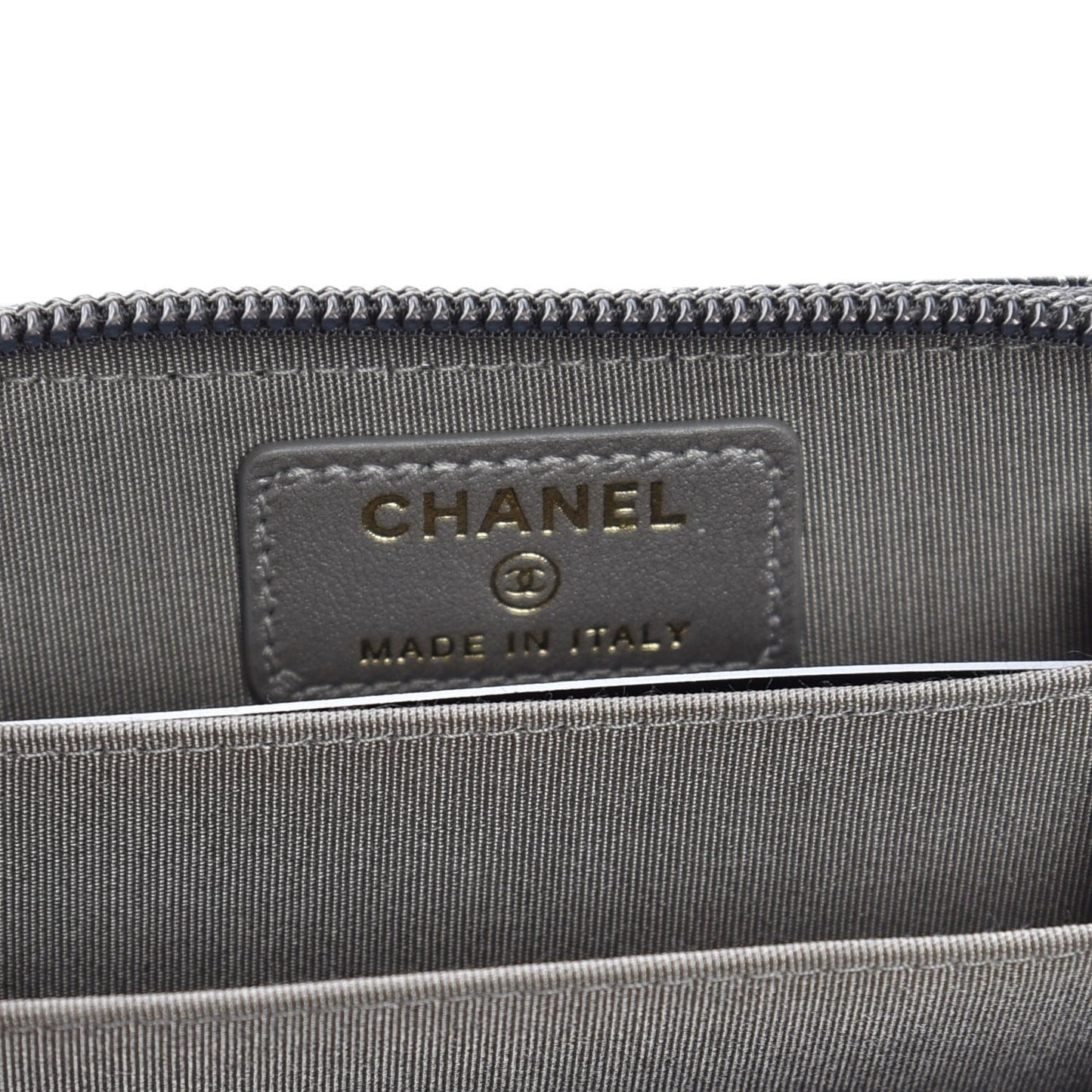 Cracked Metallic Calfskin Quilted Boy Zip Around Coin Purse Wallet Dark Silver