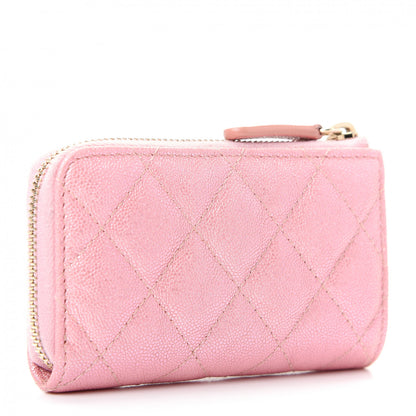 Chanel Iridescent Caviar Quilted Zipped Key Holder Case Rose Pink 3 of 8