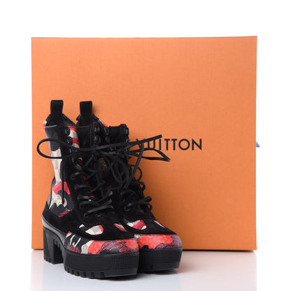 Louis Vuitton Suede Calfskin Damier Azur Overcloud Laureate Platform Desert Boots 38.5 Black 7 of 7