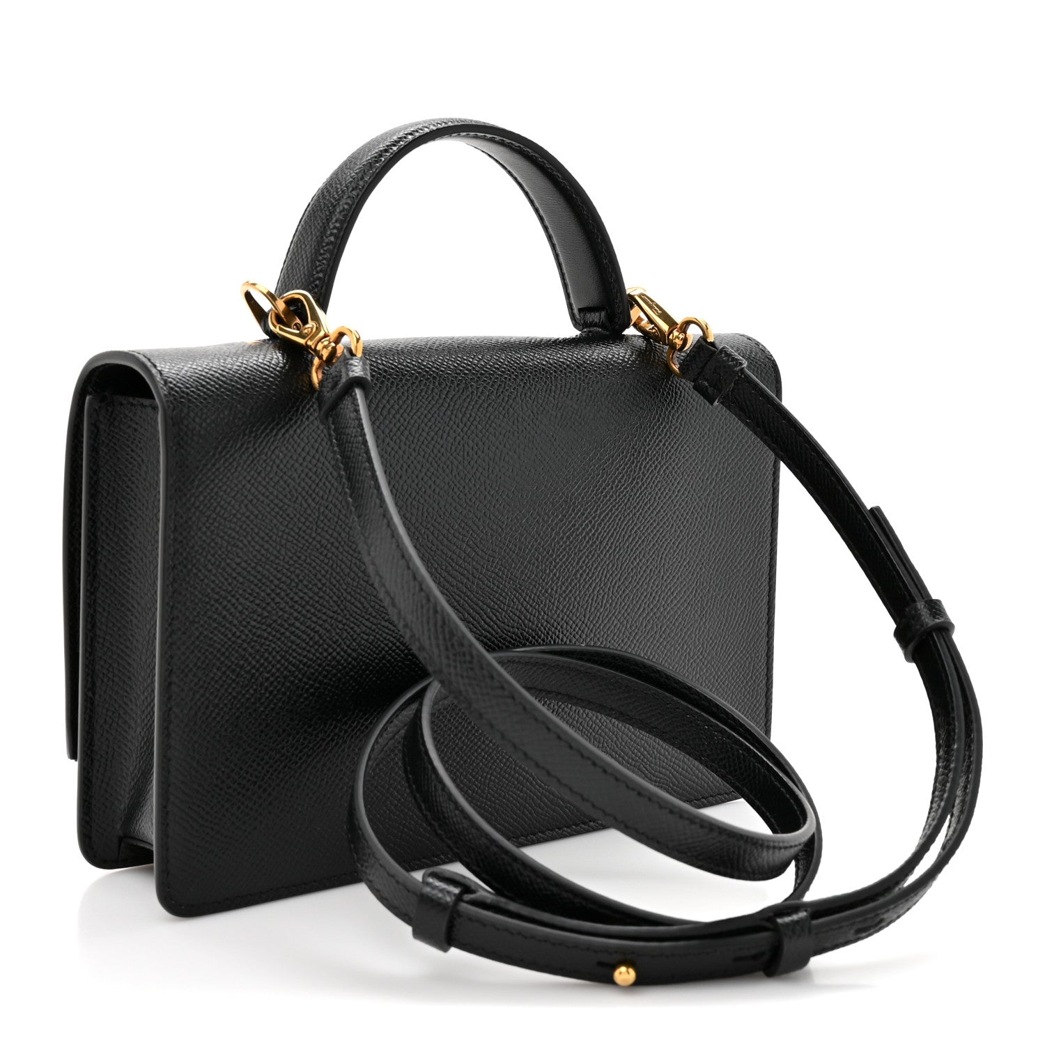 Salvatore Ferragamo Hammered Calfskin Seila Top Handle Crossbody Bag Black 3 of 9