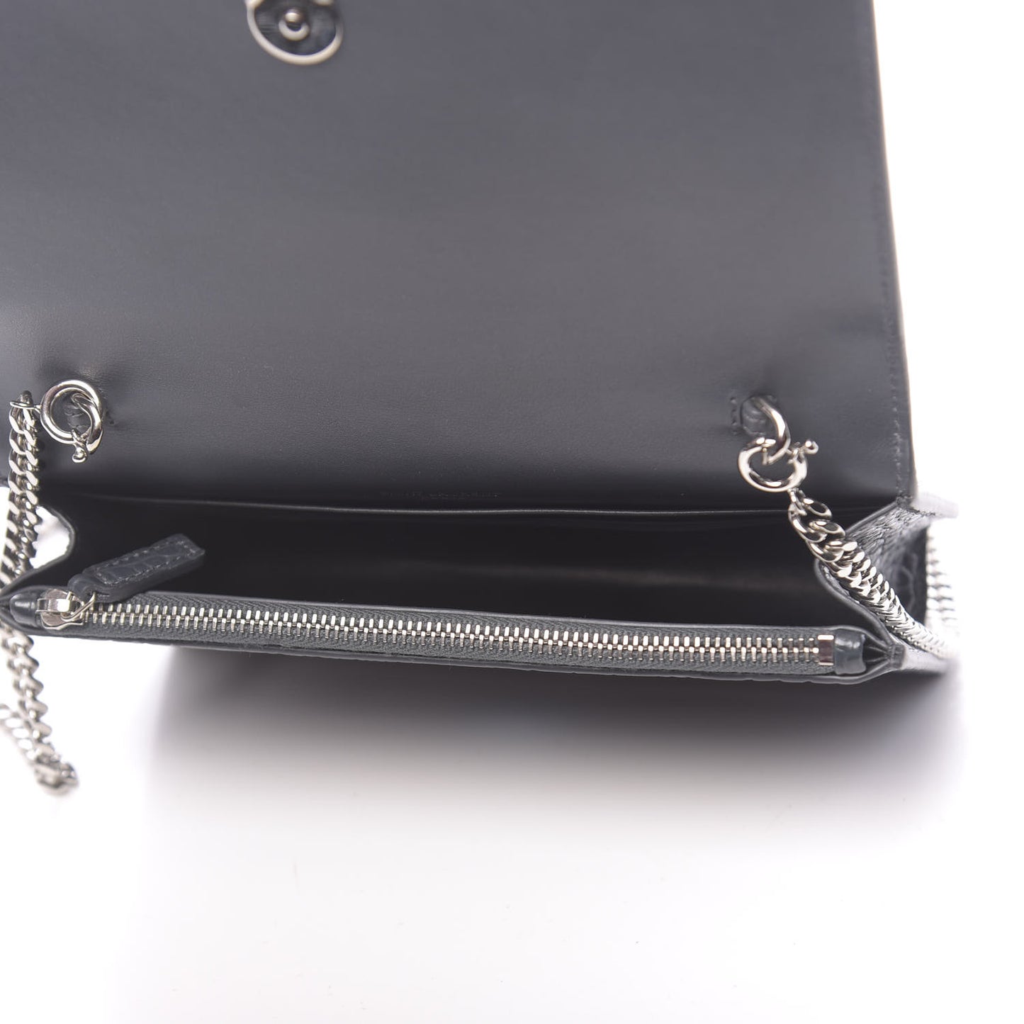 Calfskin Crocodile Embossed Kate Monogram Tassel Chain Wallet Dark Smog