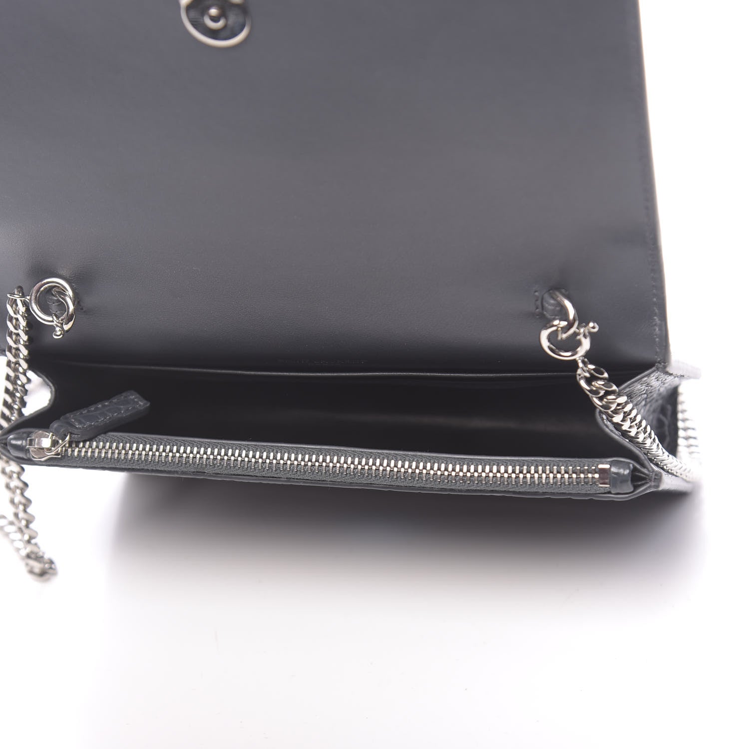 Saint Laurent Calfskin Crocodile Embossed Kate Monogram Tassel Chain Wallet Dark Smog 5 of 10