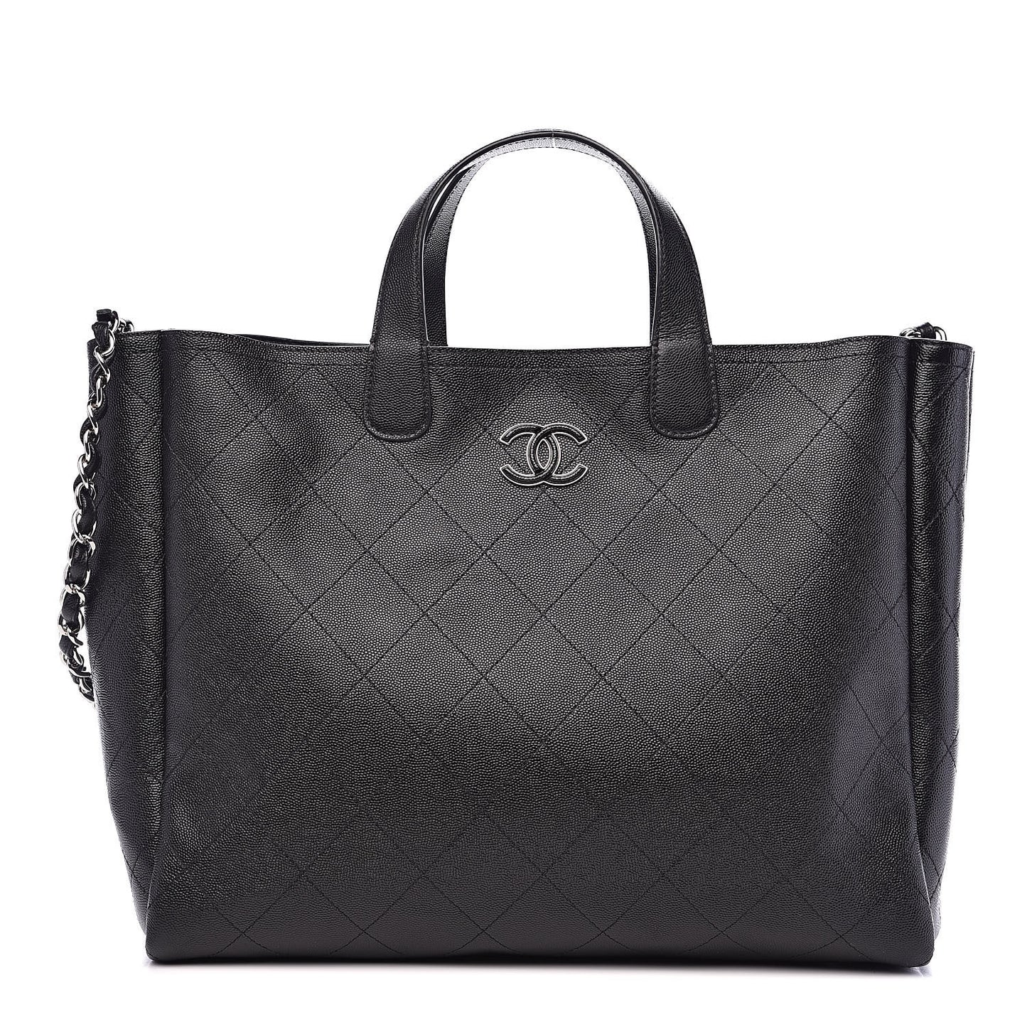Caviar Stitched Large Shopping Tote Black