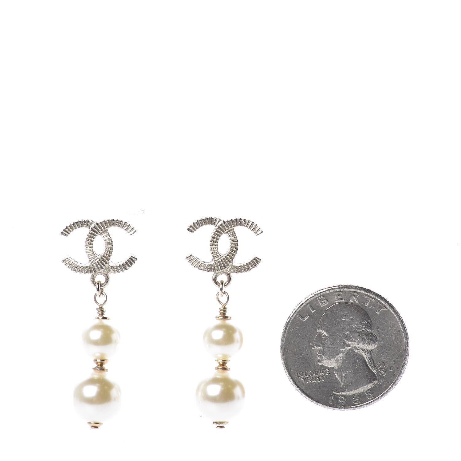 Chanel CC Pearl Drop Earrings Gold 2 of 4