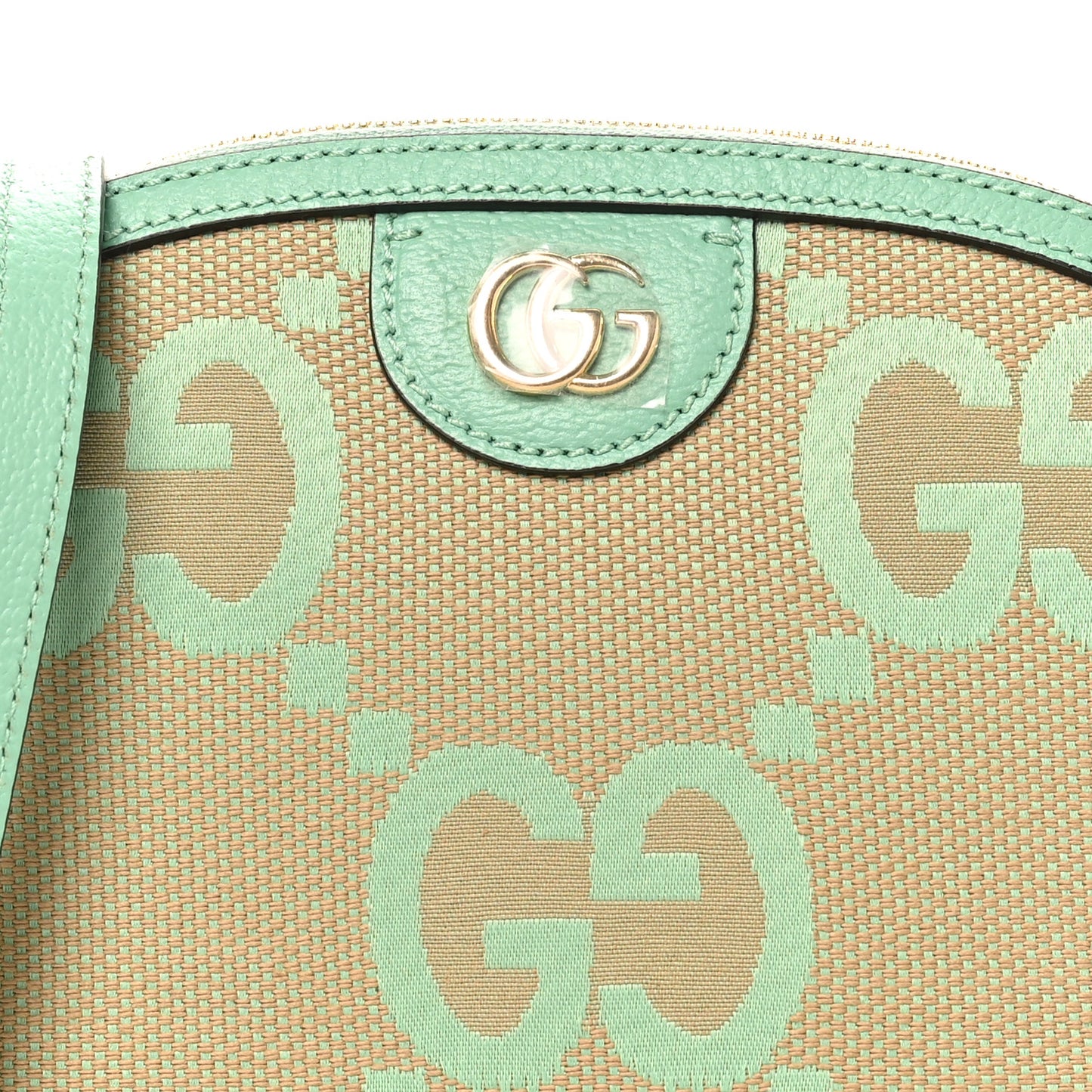 Monogram Jumbo GG Textured Dollar Calfskin Small Ophidia Dome Shoulder Bag Beige Pepperlight Mint