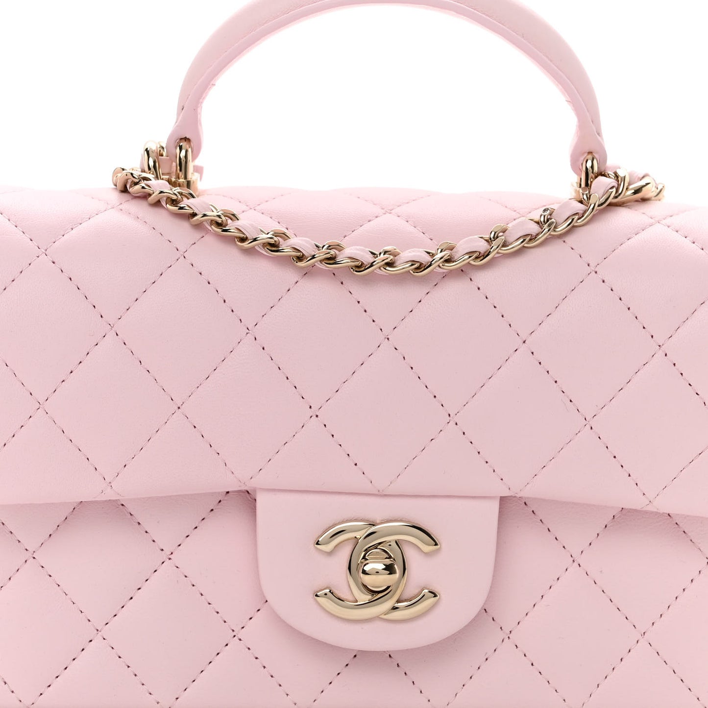 Lambskin Quilted Mini Top Handle Rectangular Flap Light Pink