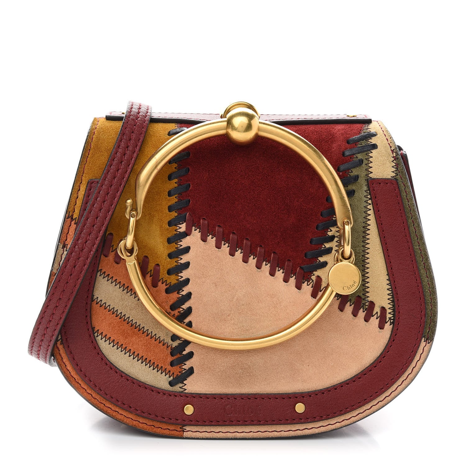 Chloe Calfskin Suede Patchwork Small Nile Bracelet Bag Red 1 of 11