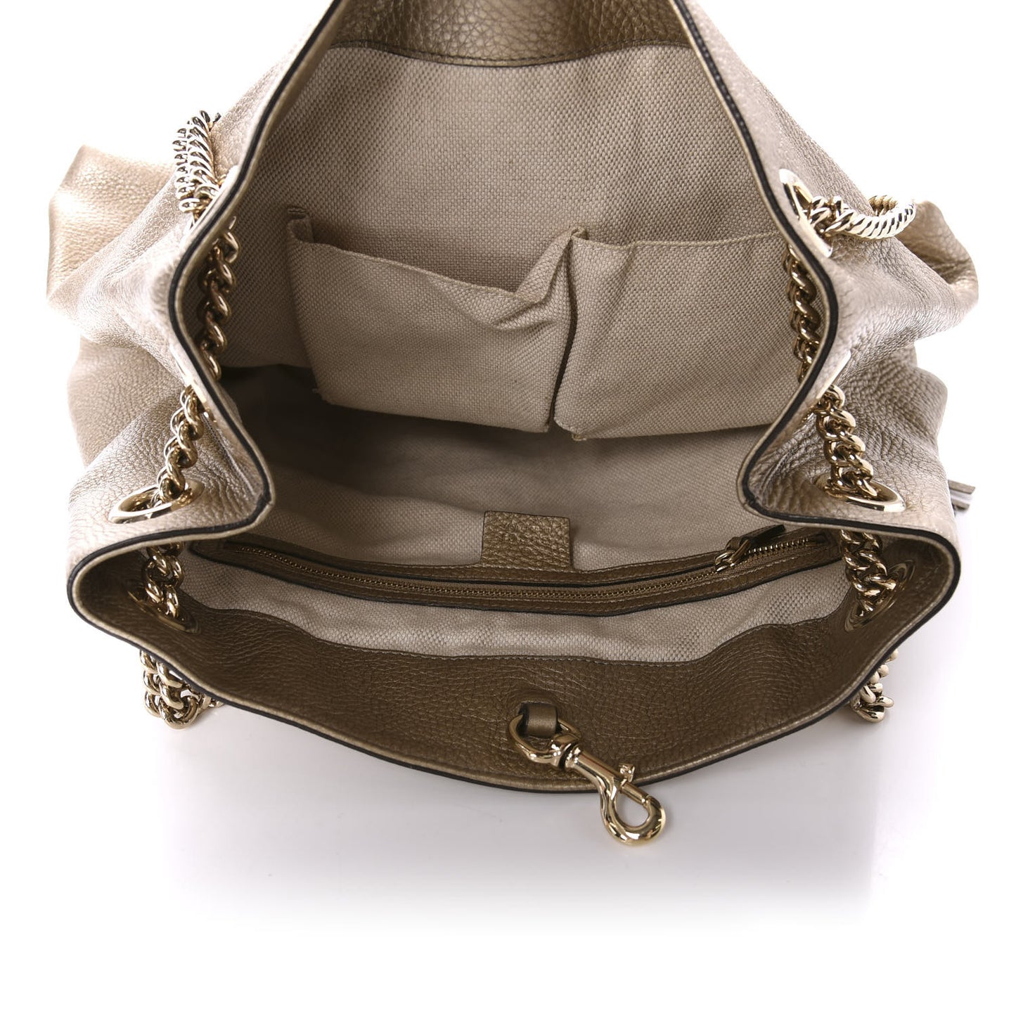 Metallic Pebbled Calfskin Medium Soho Chain Shoulder Bag Golden Beige