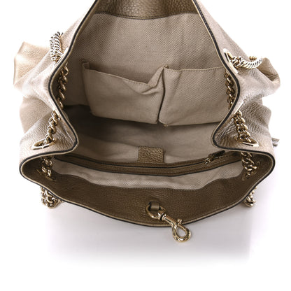 Gucci Metallic Pebbled Calfskin Medium Soho Chain Shoulder Bag Golden Beige 5 of 12