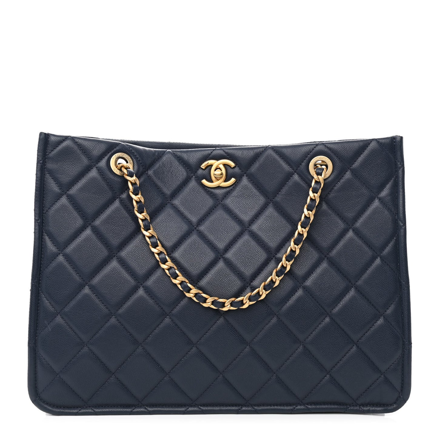 Caviar Quilted Sweet Classic Shopping Tote Navy Blue
