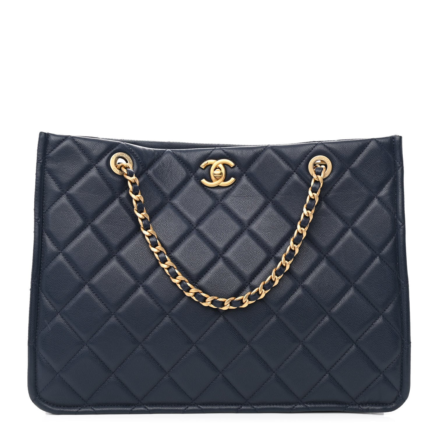 Chanel Caviar Quilted Sweet Classic Shopping Tote Navy Blue 4 of 13