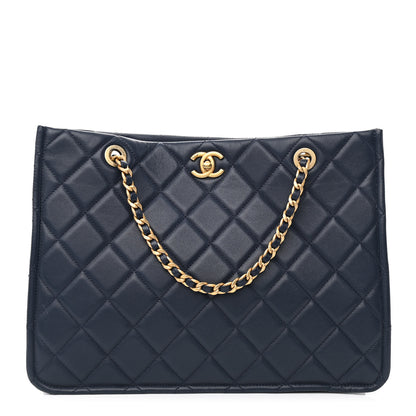 Chanel Caviar Quilted Sweet Classic Shopping Tote Navy Blue 4 of 13