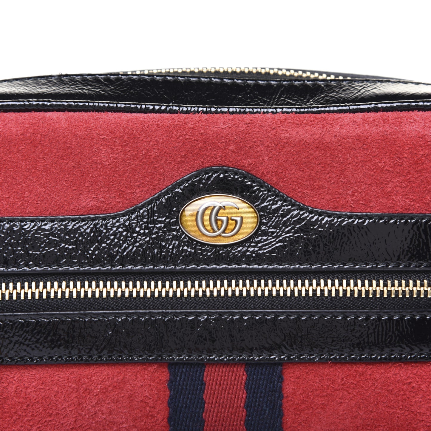 Suede Patent Web Mini Ophidia Shoulder Bag Red