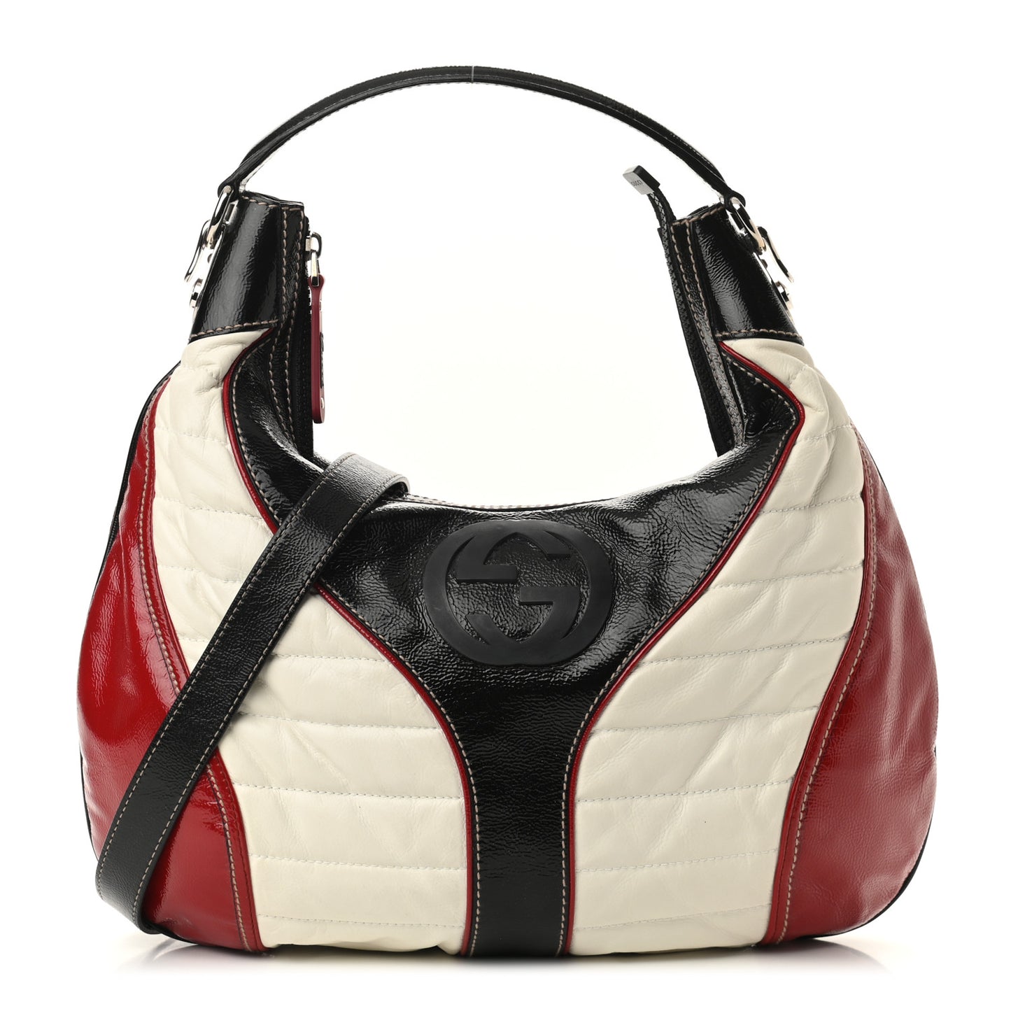 Patent Calfskin Medium Snow Glam Hobo Black White Red