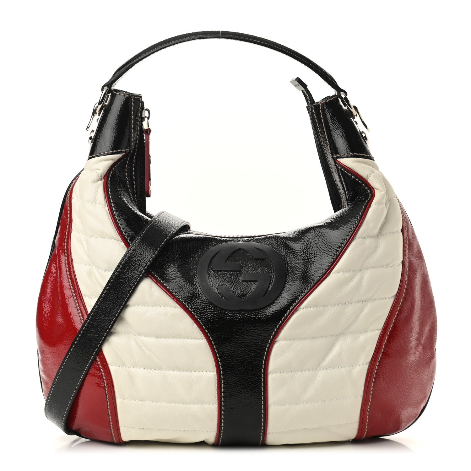 Gucci Patent Calfskin Medium Snow Glam Hobo Black White Red 1 of 9