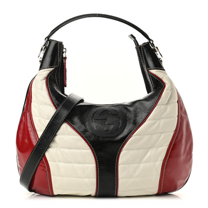 Gucci Patent Calfskin Medium Snow Glam Hobo Black White Red 1 of 9