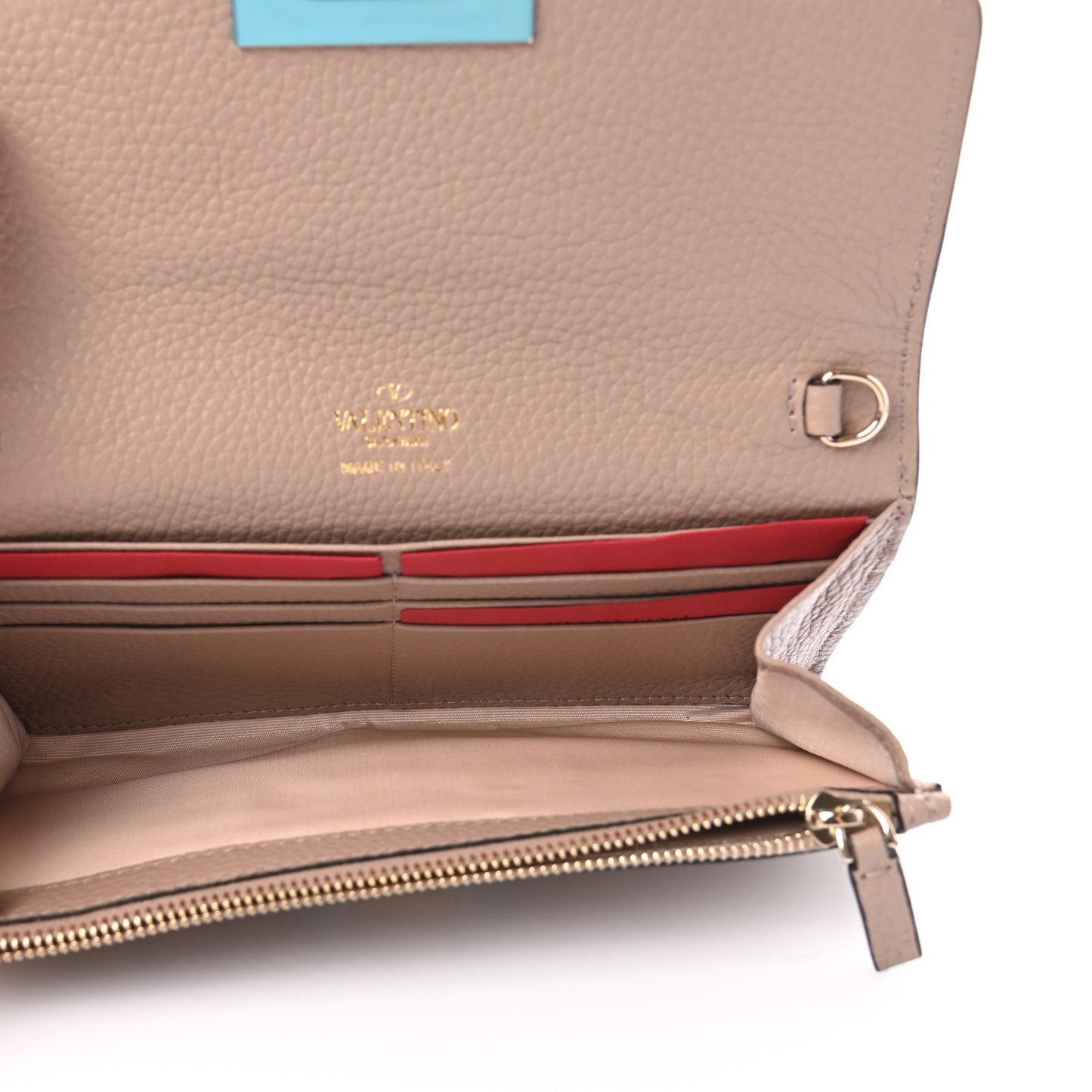 Pebbled Calfskin Rockstud Flip Lock Wallet On Chain Poudre