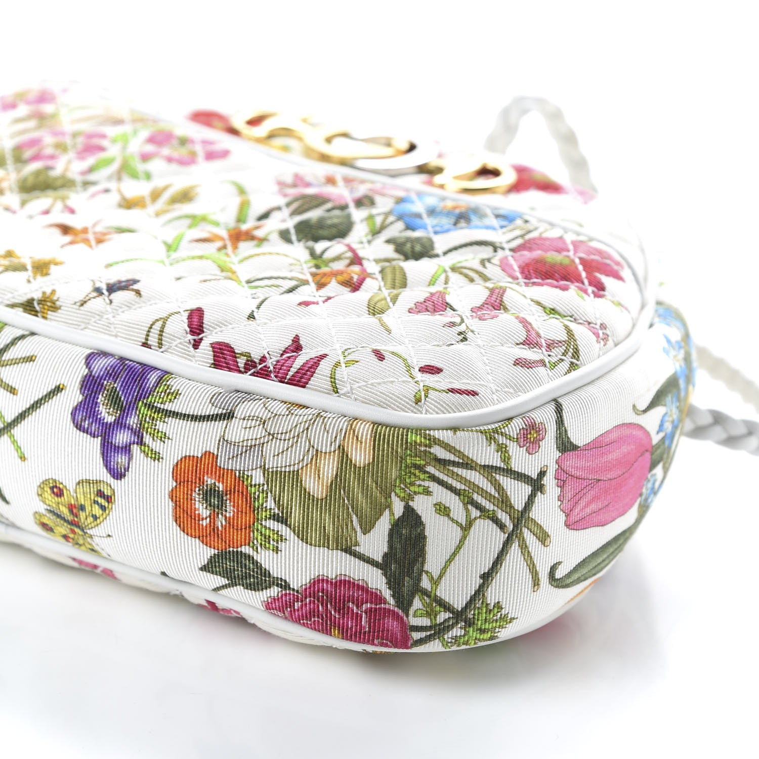 Gucci Canvas Flora Floral Trapuntata Small Zumi Dome Shoulder Bag White 13 of 21