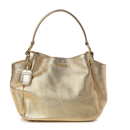 Prada Metallic Vitello Daino Side Pocket Hobo Platino 1 of 8