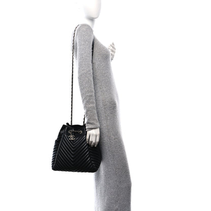 Chanel Lambskin Chevron Quilted Large Urban Spirit Drawstring Bag Black 3 of 10