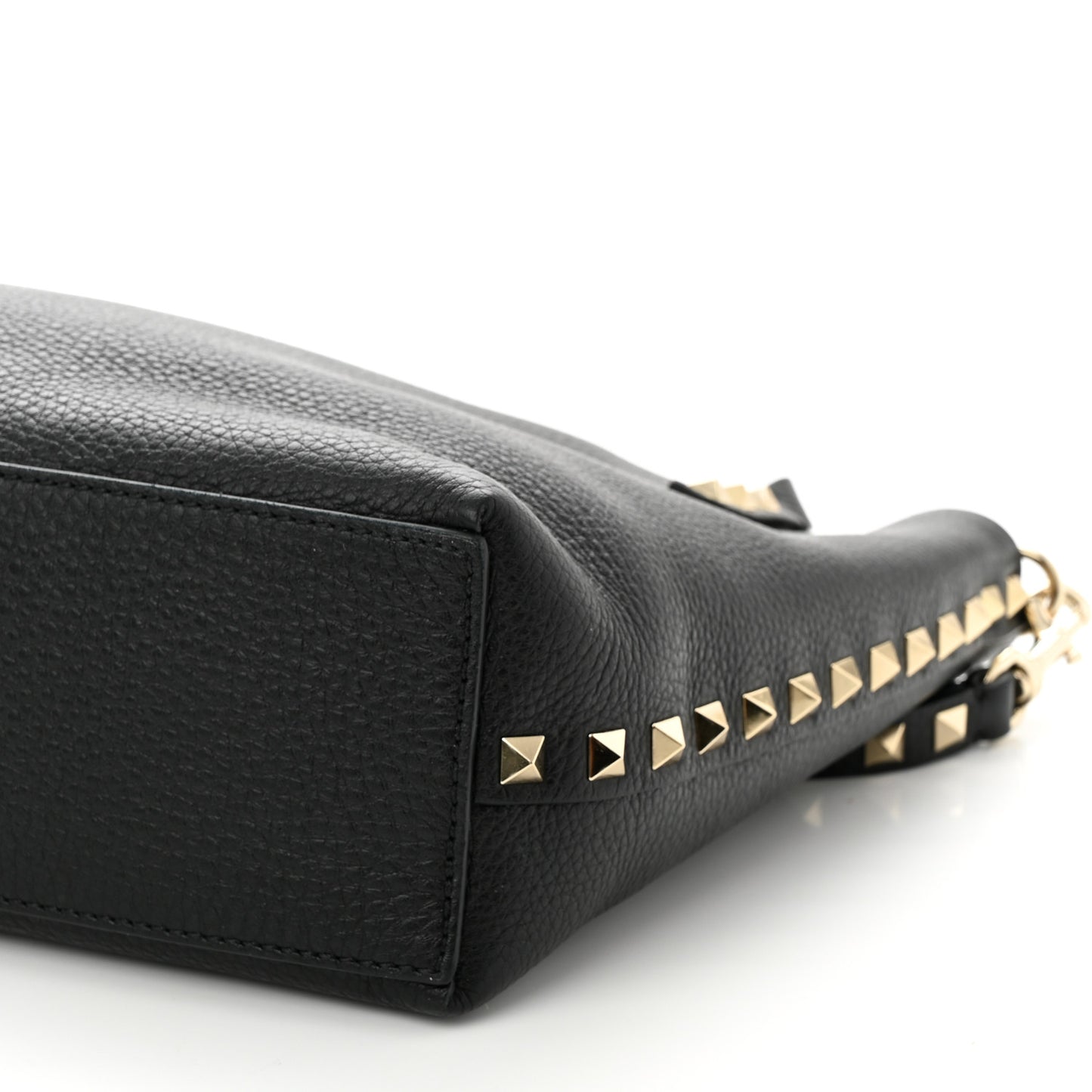 Grained Calfskin Small Rockstud Flip Lock Tote Black Rose Quartz