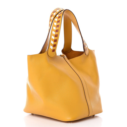 Hermes Epsom Tressage De Cuir Picotin Lock 22 MM Jaune Ambre Brique White 3 of 10