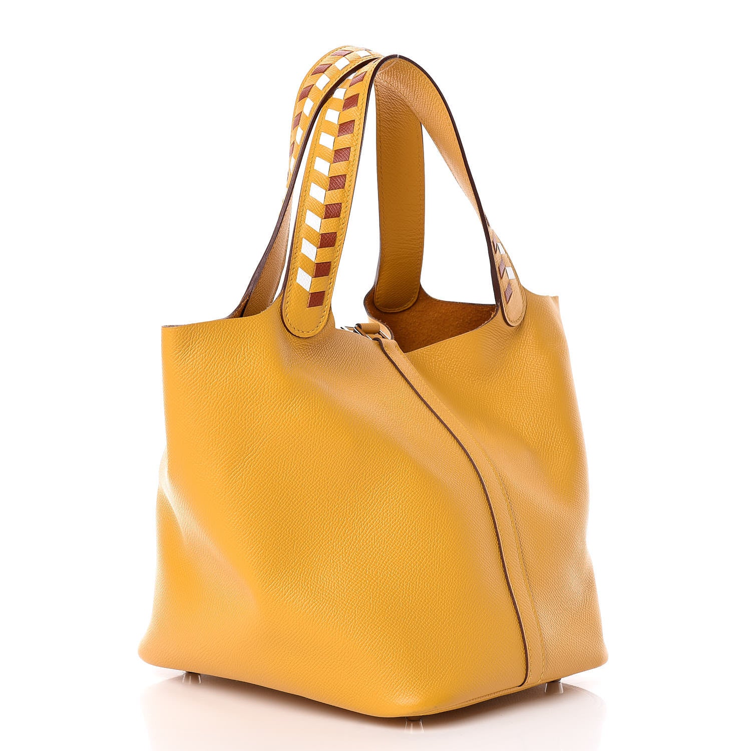 Hermes Epsom Tressage De Cuir Picotin Lock 22 MM Jaune Ambre Brique White 3 of 10