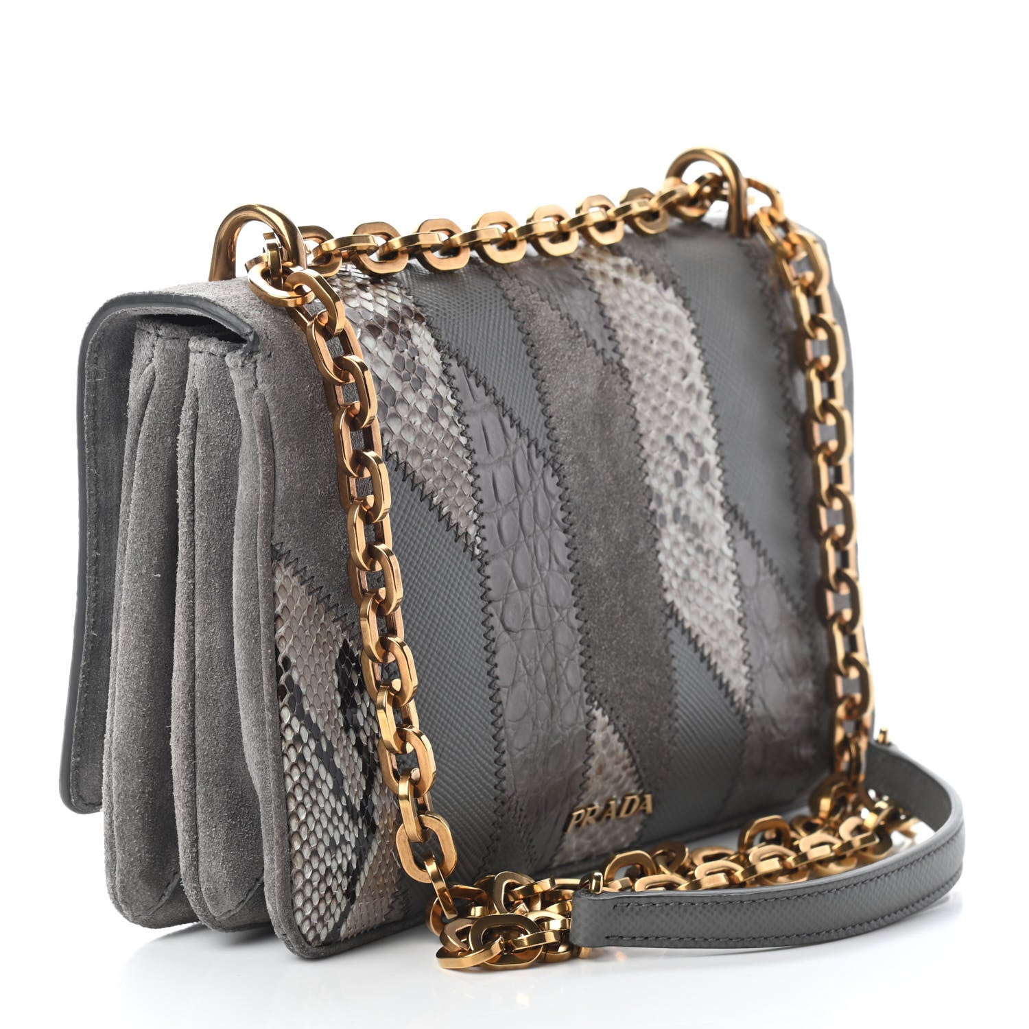Prada Suede Snakeskin Patchwork Small Flap Bag Marmo 3 of 8