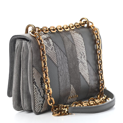 Prada Suede Snakeskin Patchwork Small Flap Bag Marmo 3 of 8