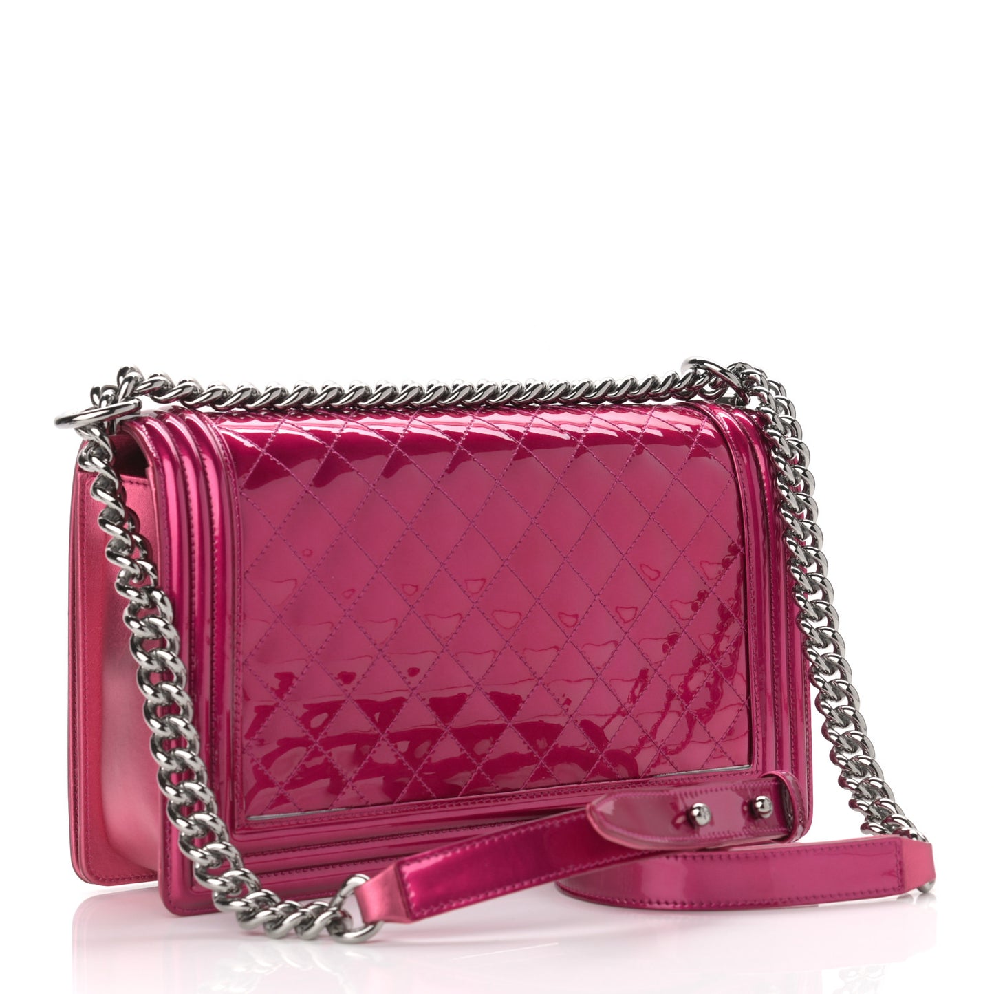 Metallic Patent Quilted New Medium Boy Flap Fuchsia